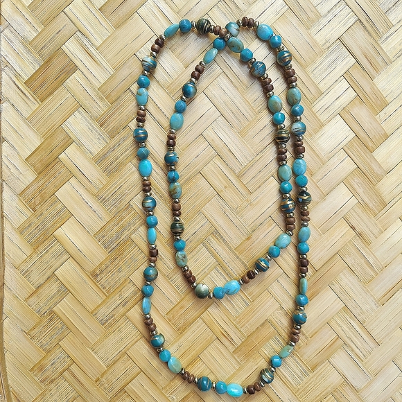 Beaded turquoise brown copper Colorful multi-strand Boho necklace set - Picture 3 of 3